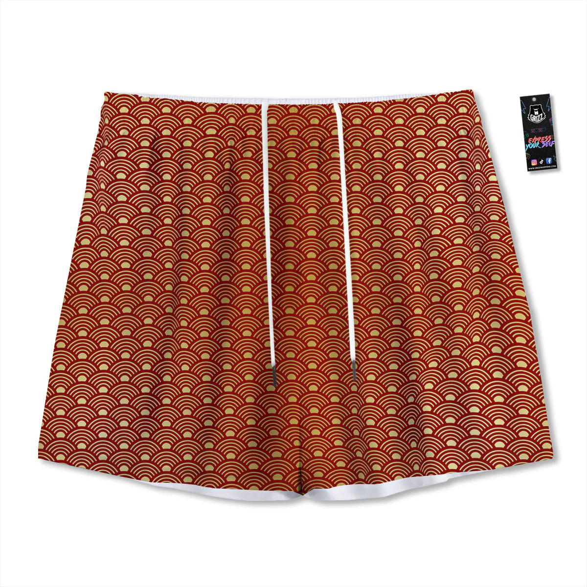 Geometric Japanese Print Pattern Mesh Shorts