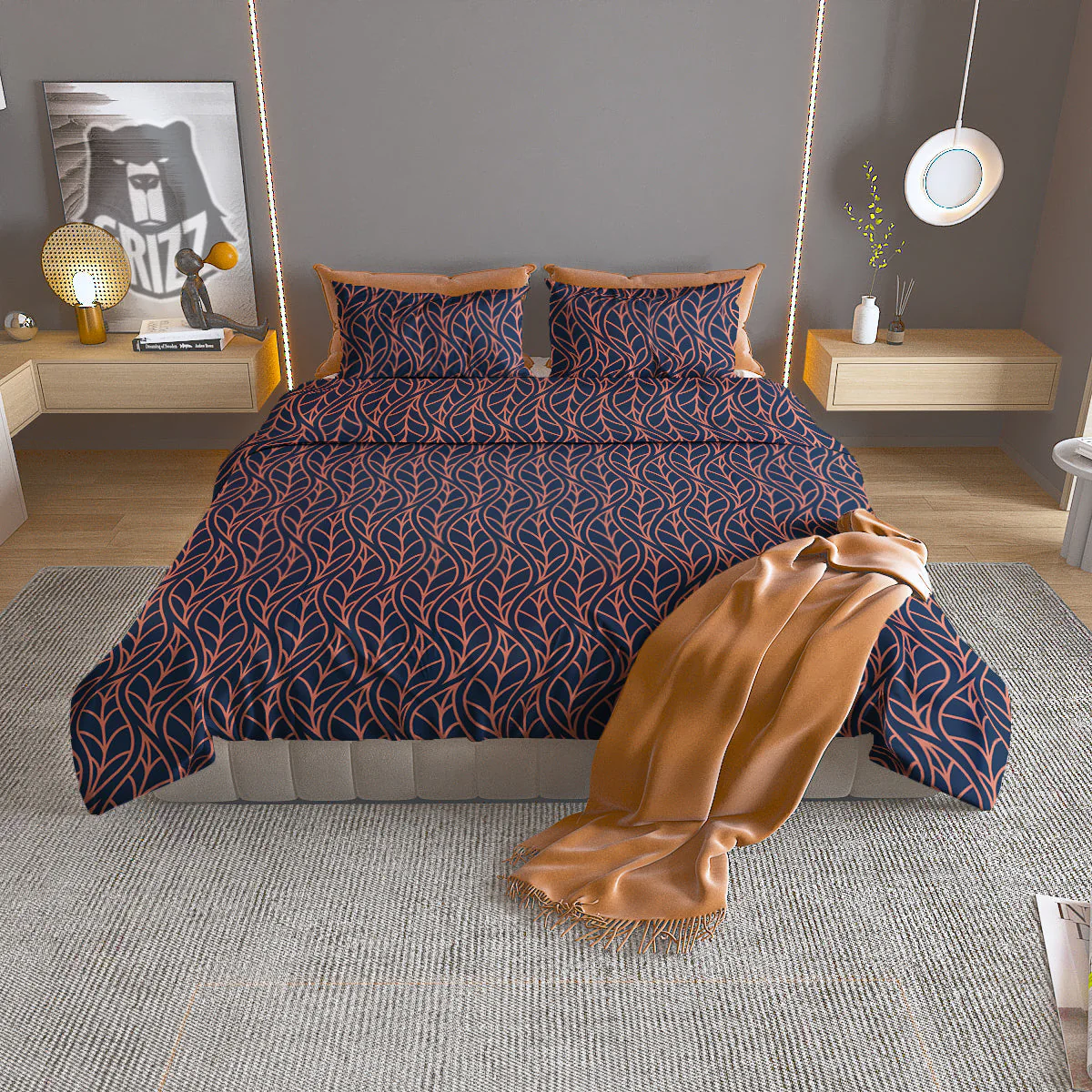 Geometric Leaf Vintage Print Pattern Duvet Cover Bedding Set