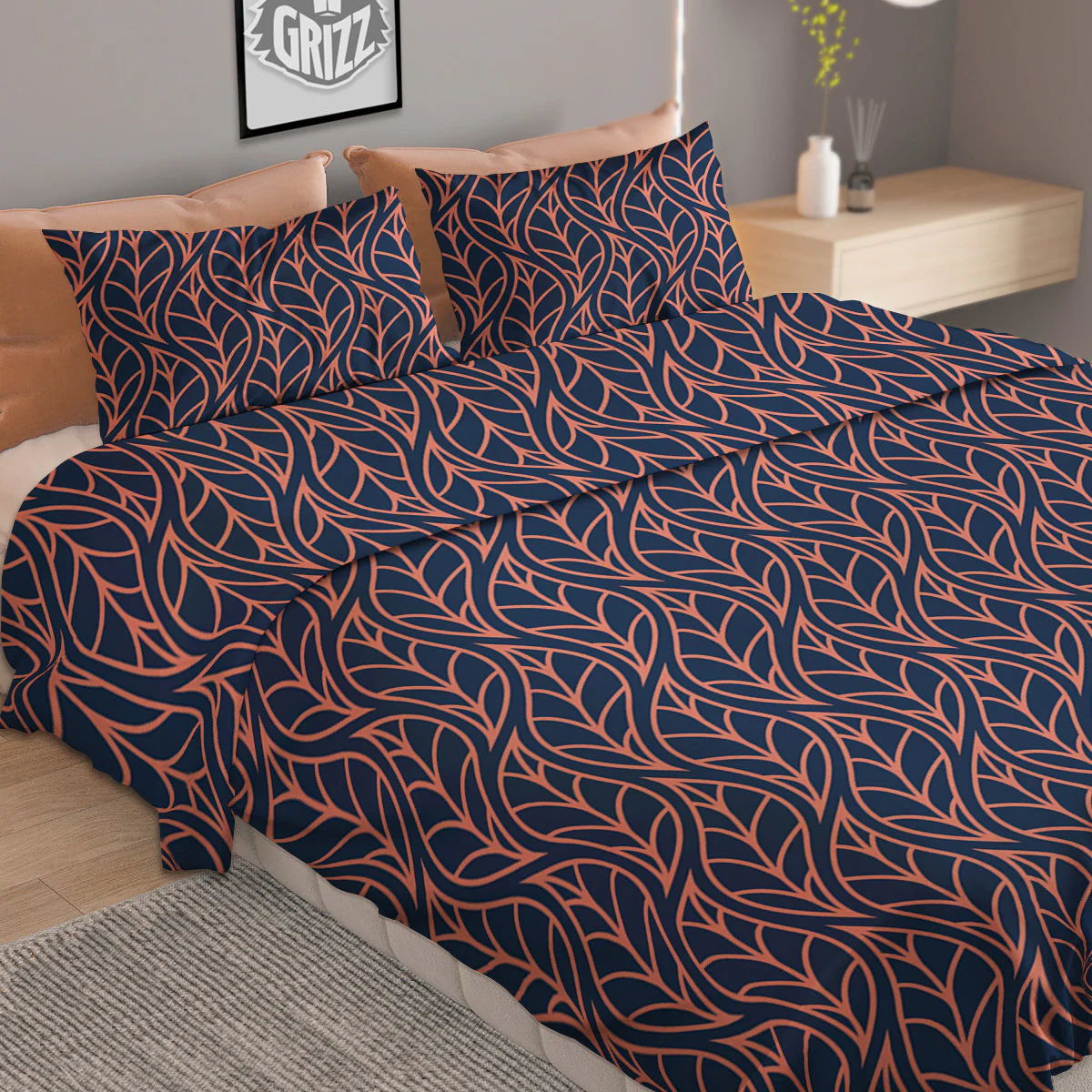 Geometric Leaf Vintage Print Pattern Duvet Cover Bedding Set - Image 2