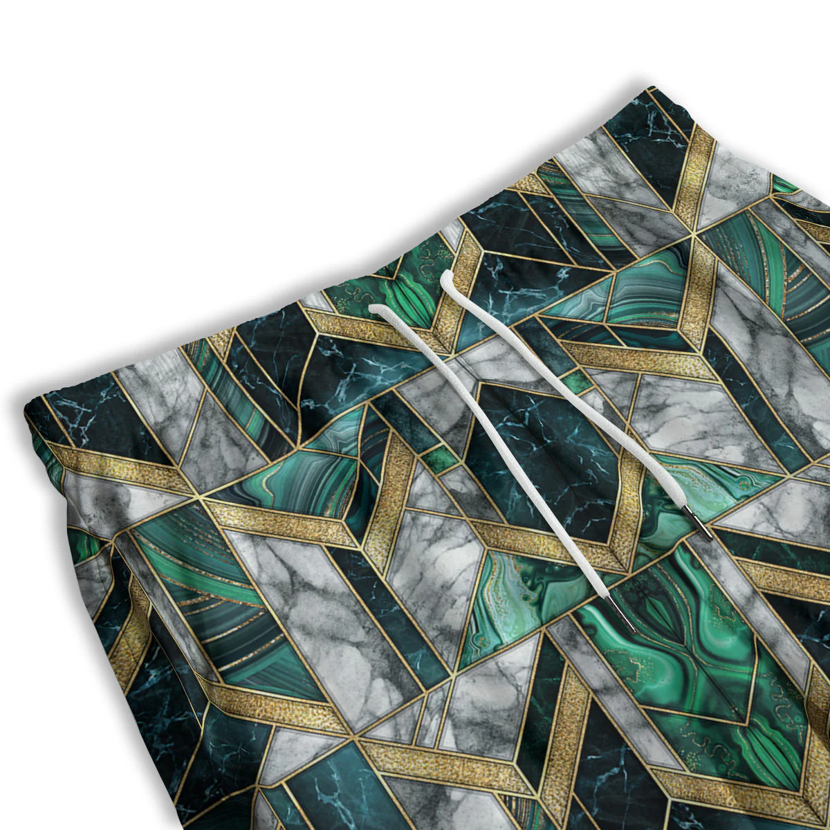 Geometric Marble Dark Green And Gold Print Pattern Men's Athletic Shorts - Image 3