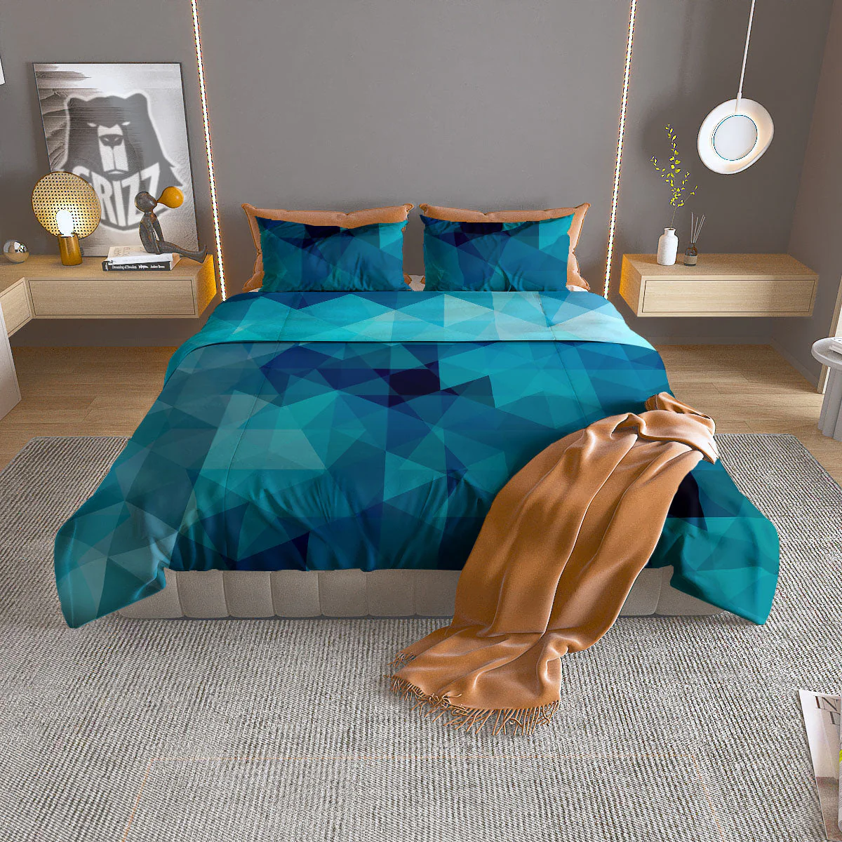 Geometric Mosaic Blue Print Duvet Cover Bedding Set