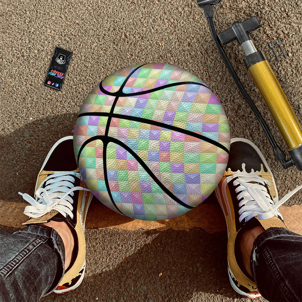 Geometric Polygonal Colorful Print Basketball - Image 2