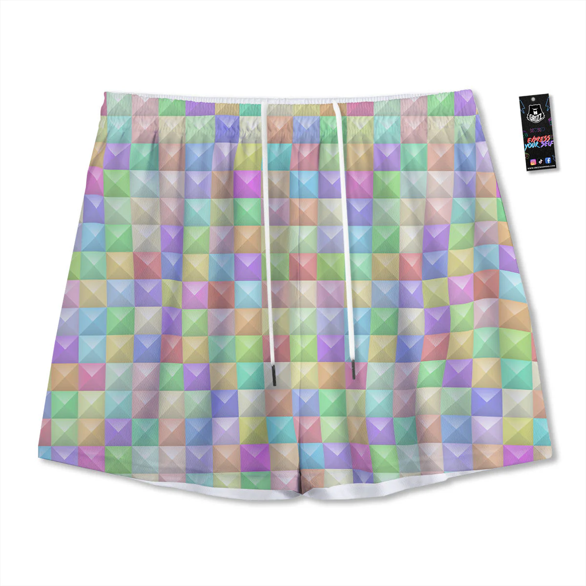 Geometric Polygonal Colorful Print Mesh Shorts