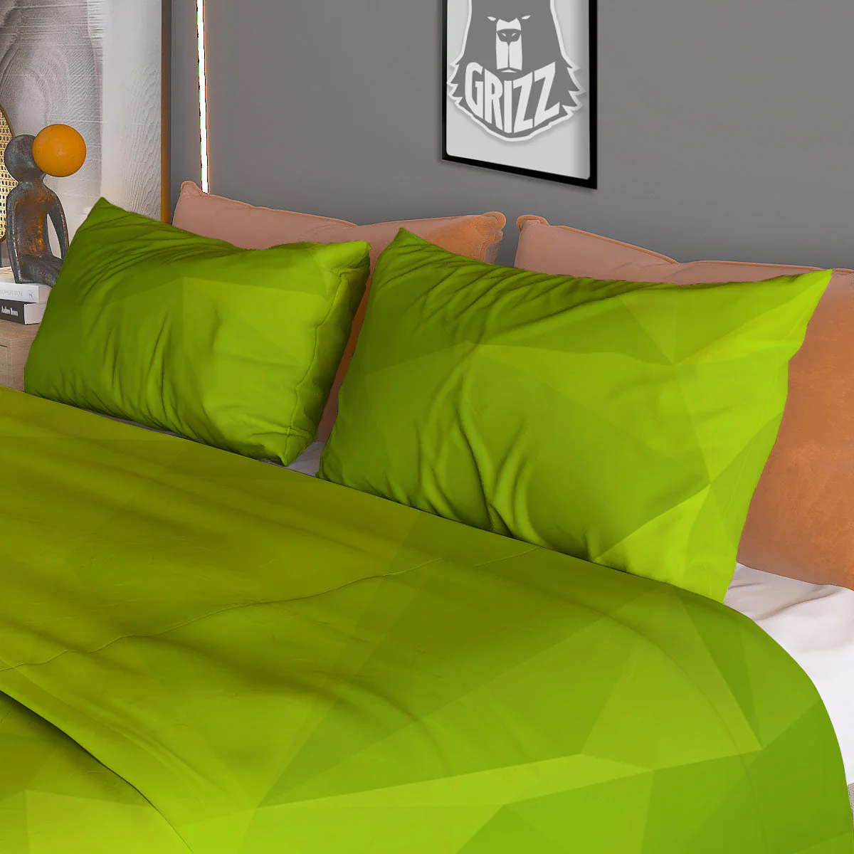 Geometric Polygonal Green Print Duvet Cover Bedding Set - Image 3