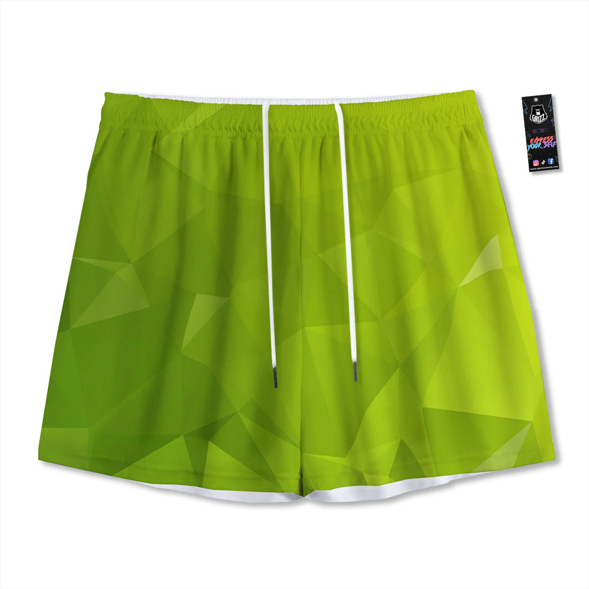Geometric Polygonal Green Print Mesh Shorts