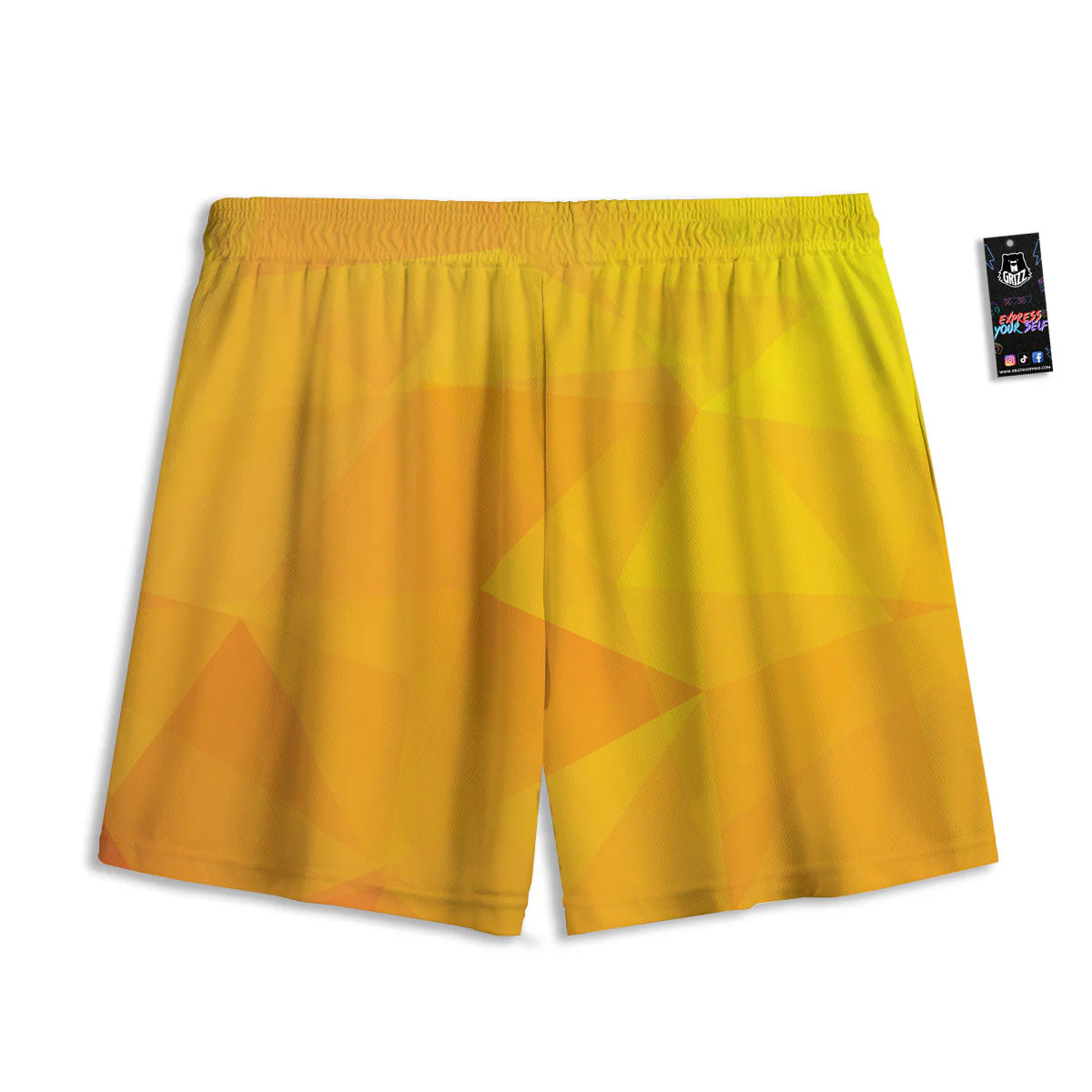 Geometric Polygonal Yellow Print Mesh Shorts - Image 2