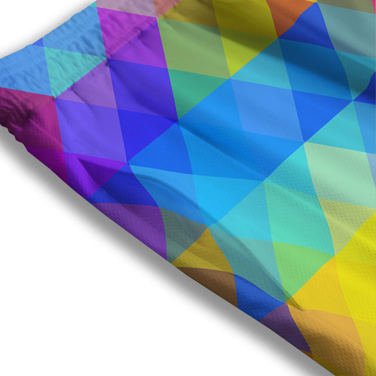 Geometric Rainbow Polygonal Print Mesh Shorts - Image 3