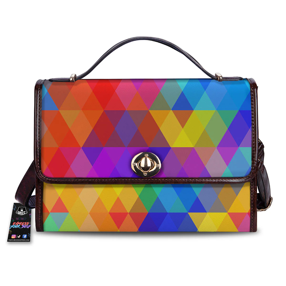 Geometric Rainbow Polygonal Print Women's Satchel Bag