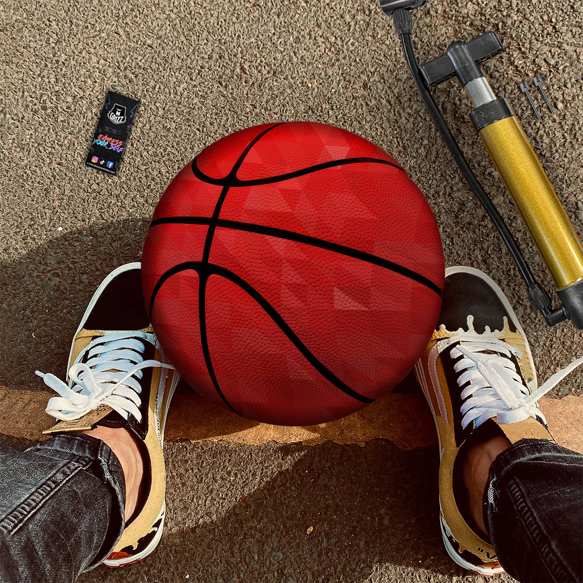 Geometric Red Polygonal Print Basketball - Image 2