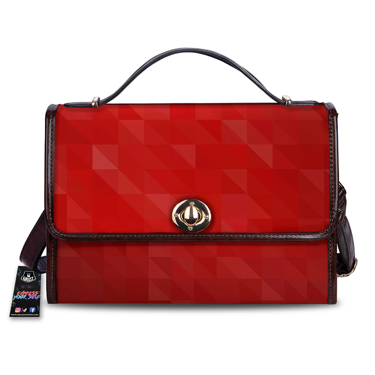 Geometric Red Polygonal Print Women's Satchel Bag