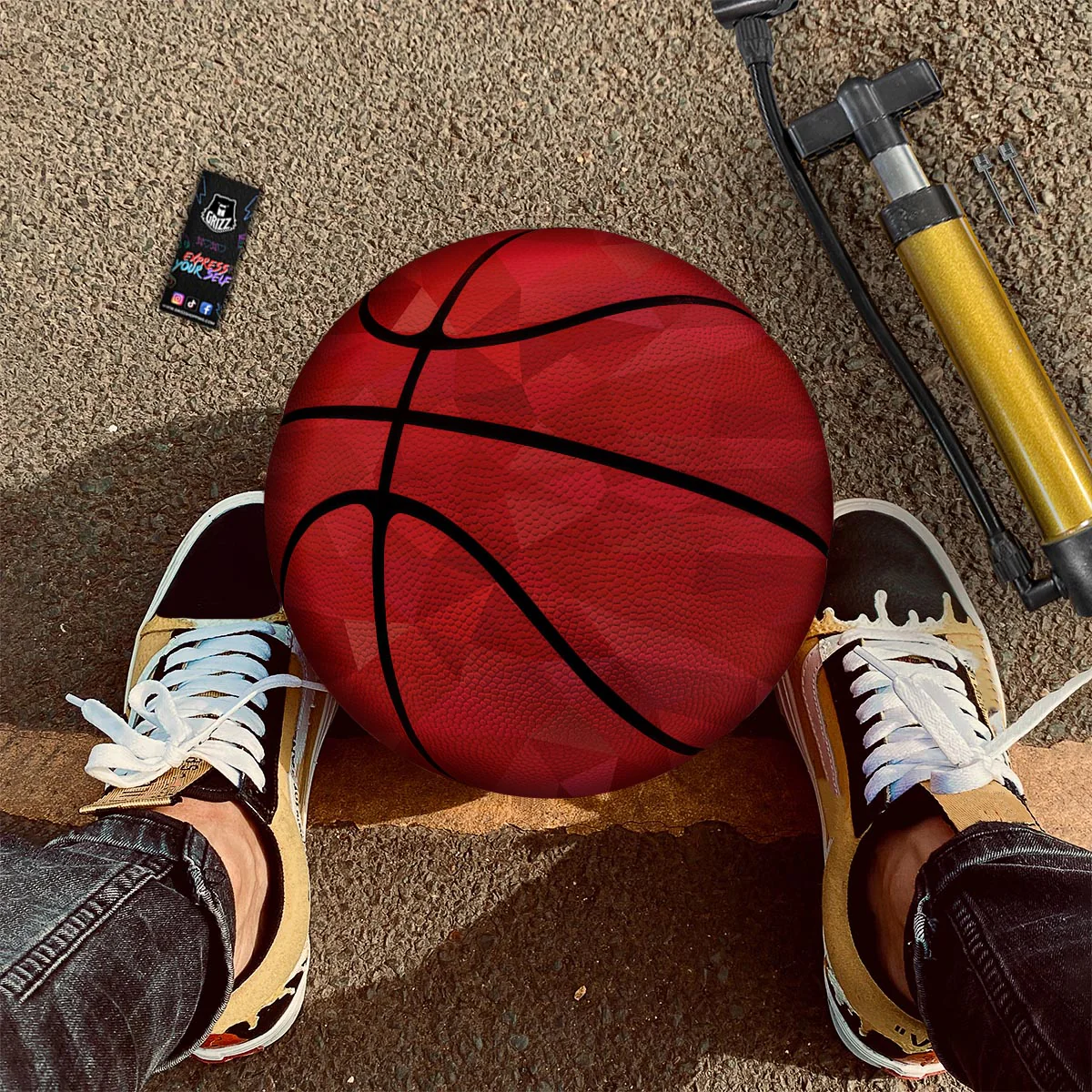 Geometric Red Print Pattern Basketball - Image 2