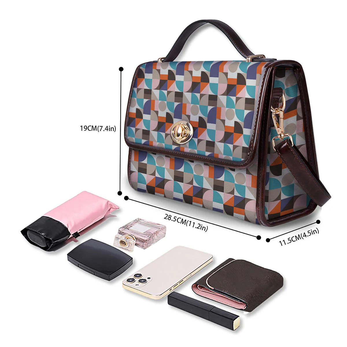 Geometric Shape Pastel Print Pattern Women's Satchel Bag - Image 4