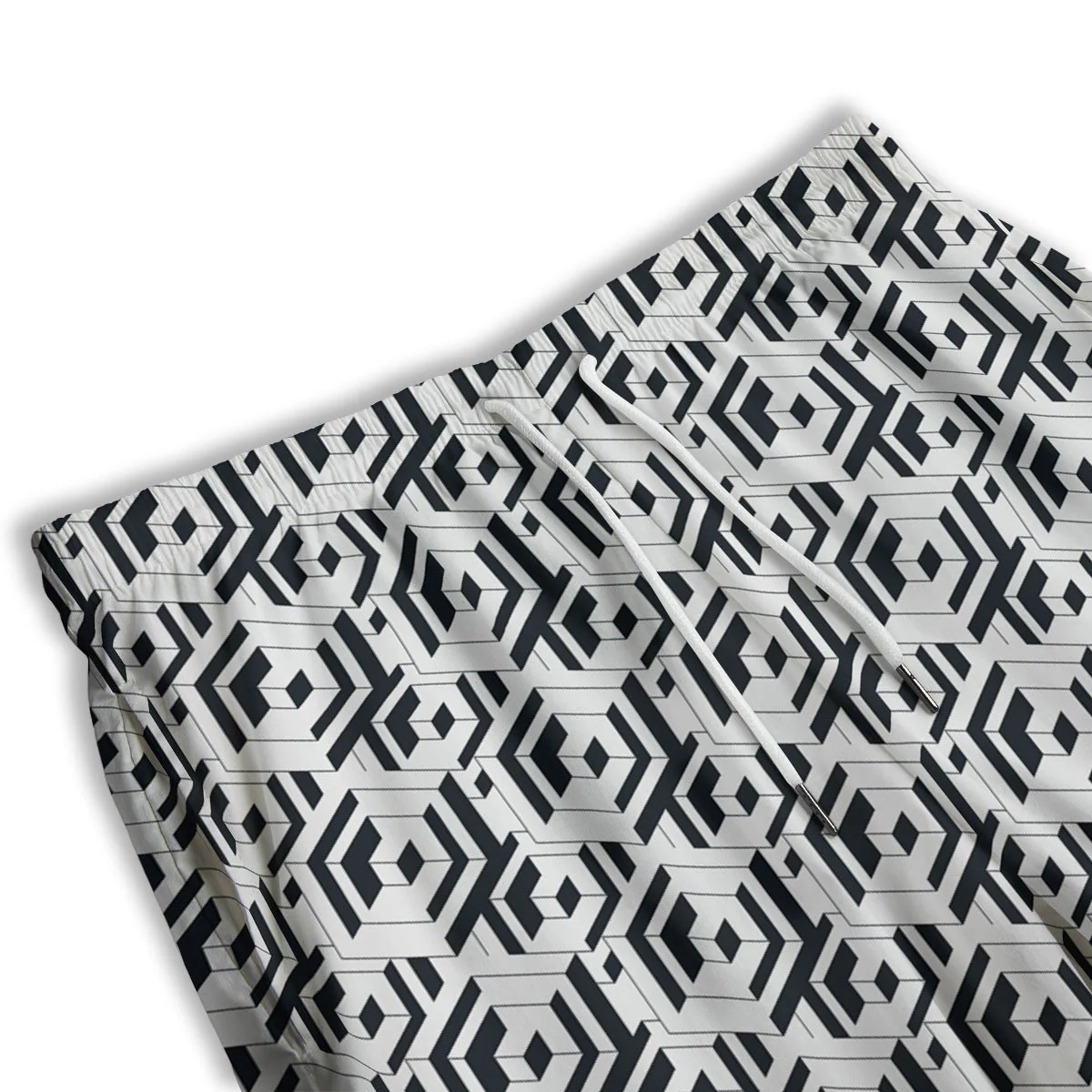 Geometric Simple Black And White Print Pattern Men's Athletic Shorts - Image 3