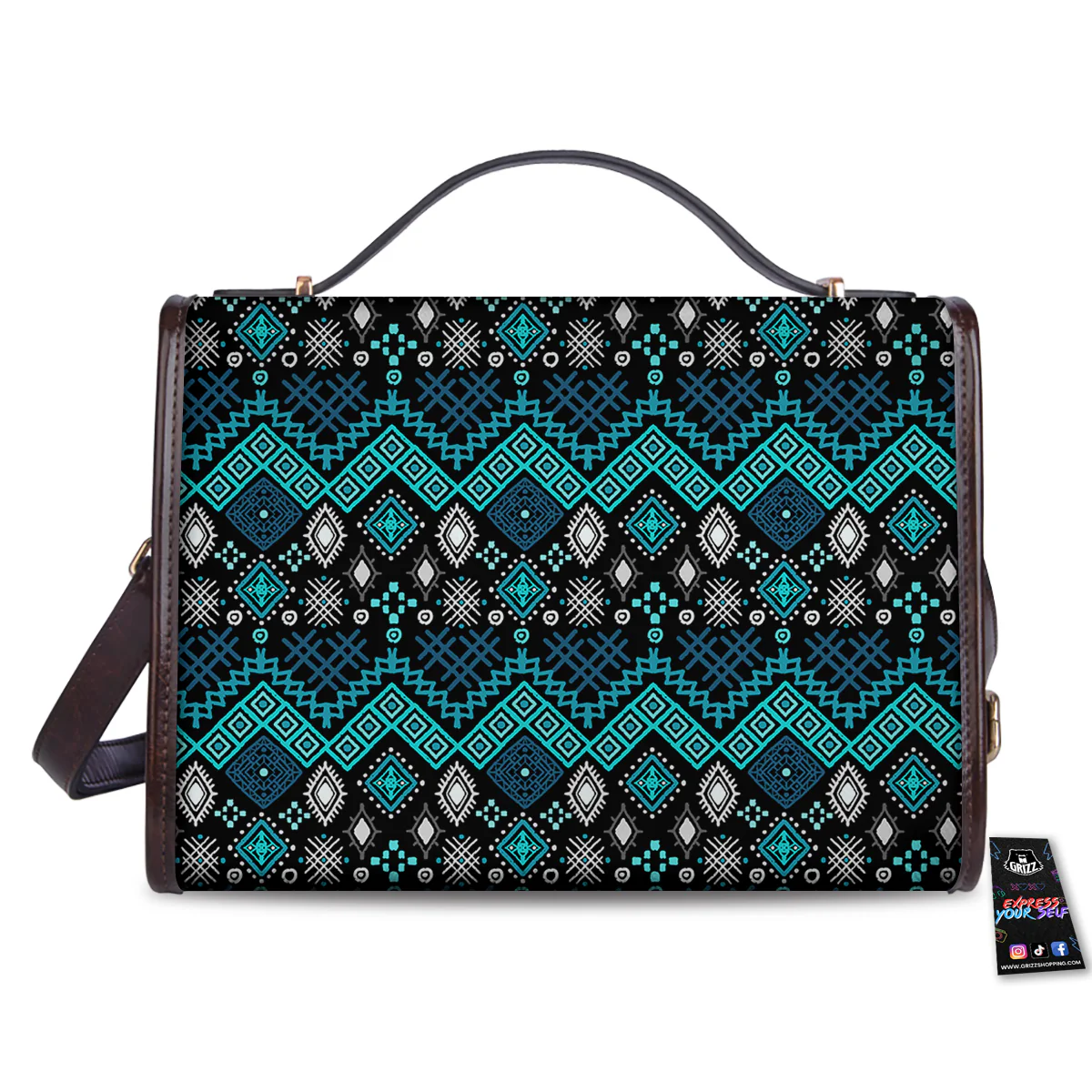 Geometric Turquoise Aztec Print Pattern Women's Satchel Bag - Image 2