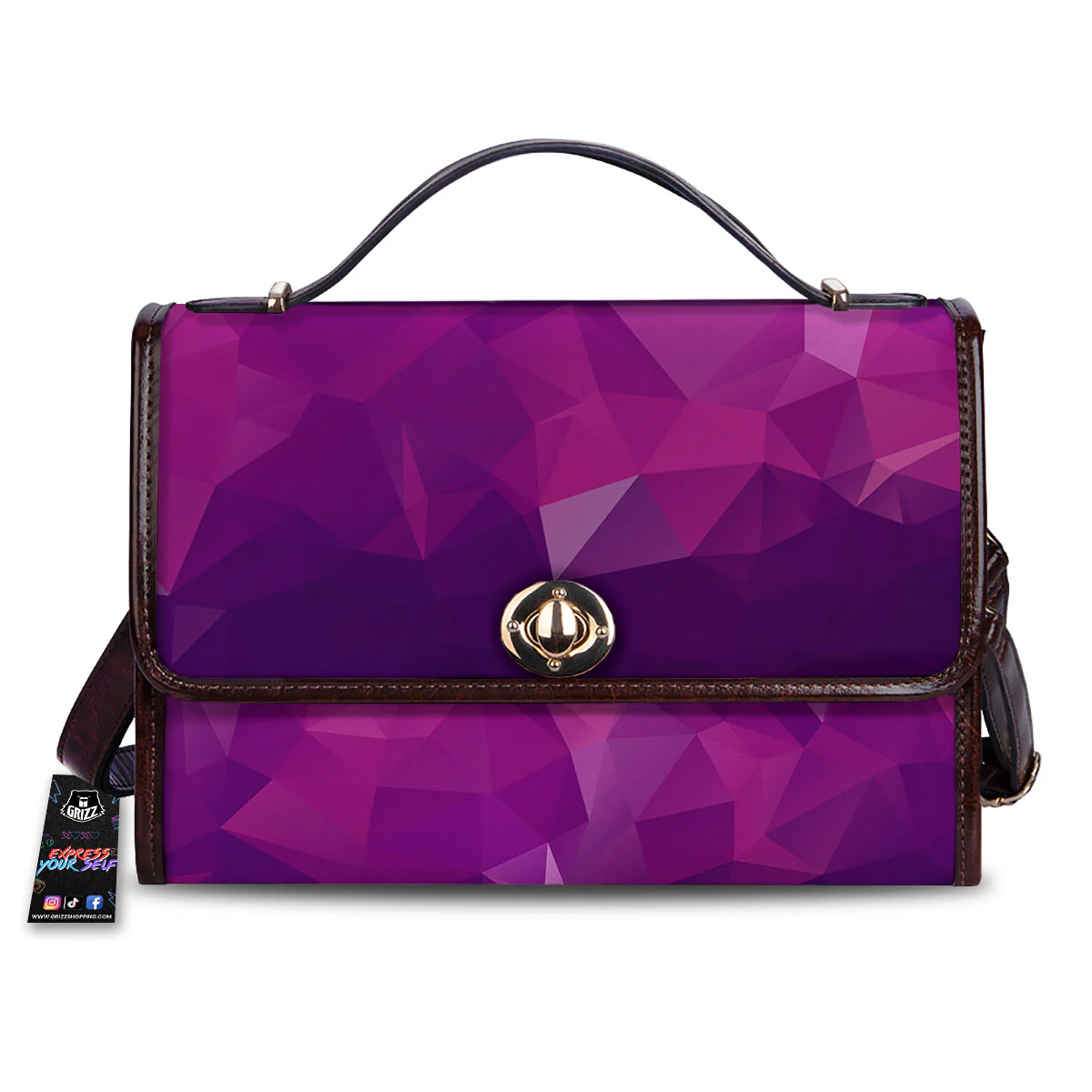 Geometric Violet Polygonal Print Women's Satchel Bag
