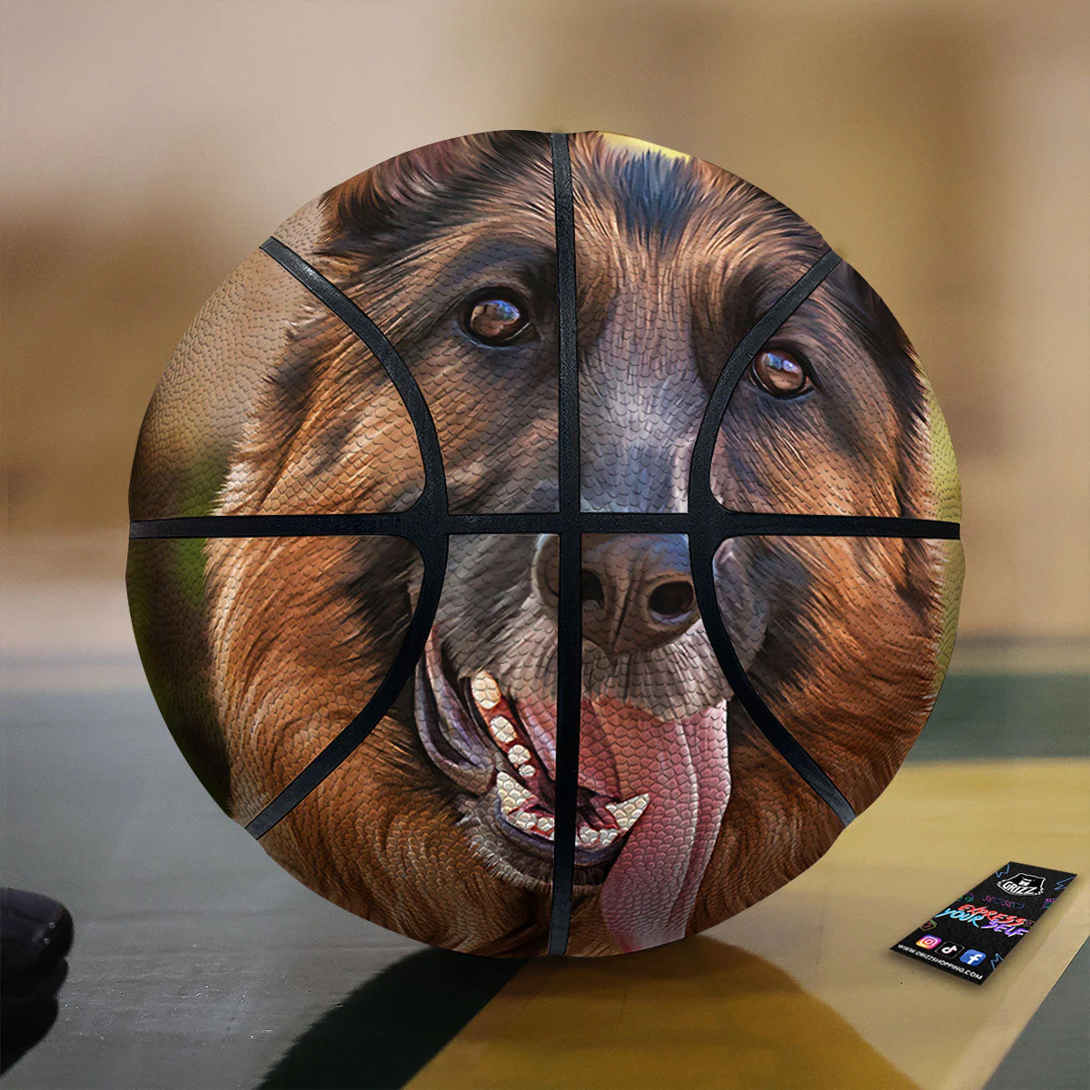 German Shepherd Portrait Vintage Print Basketball