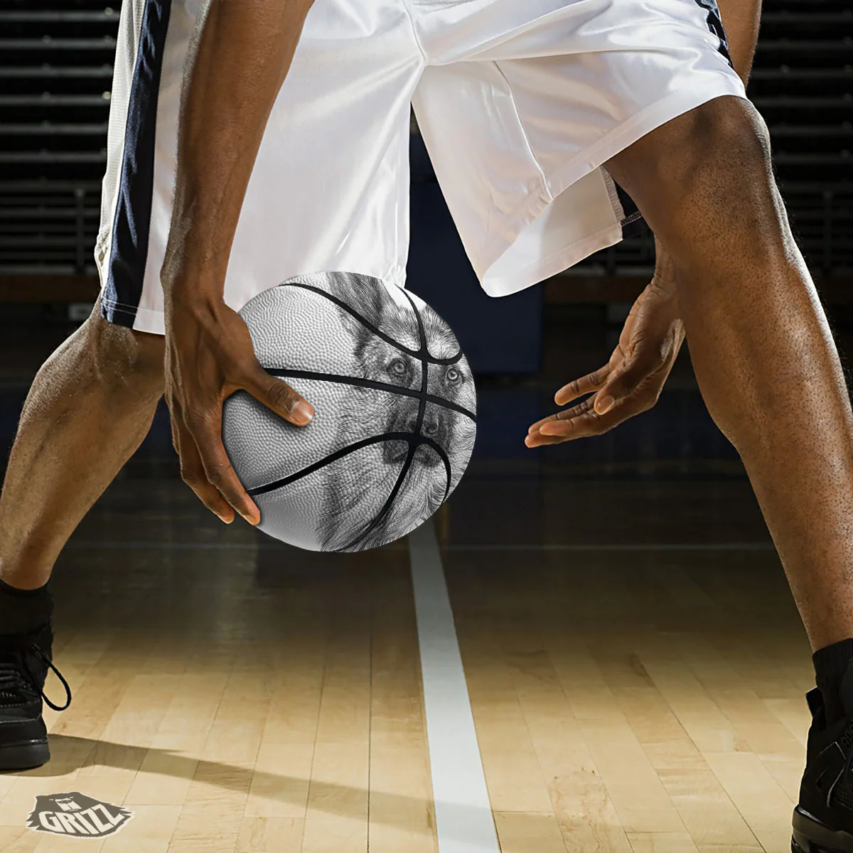 German Shepherd White And Black Print Basketball - Image 3