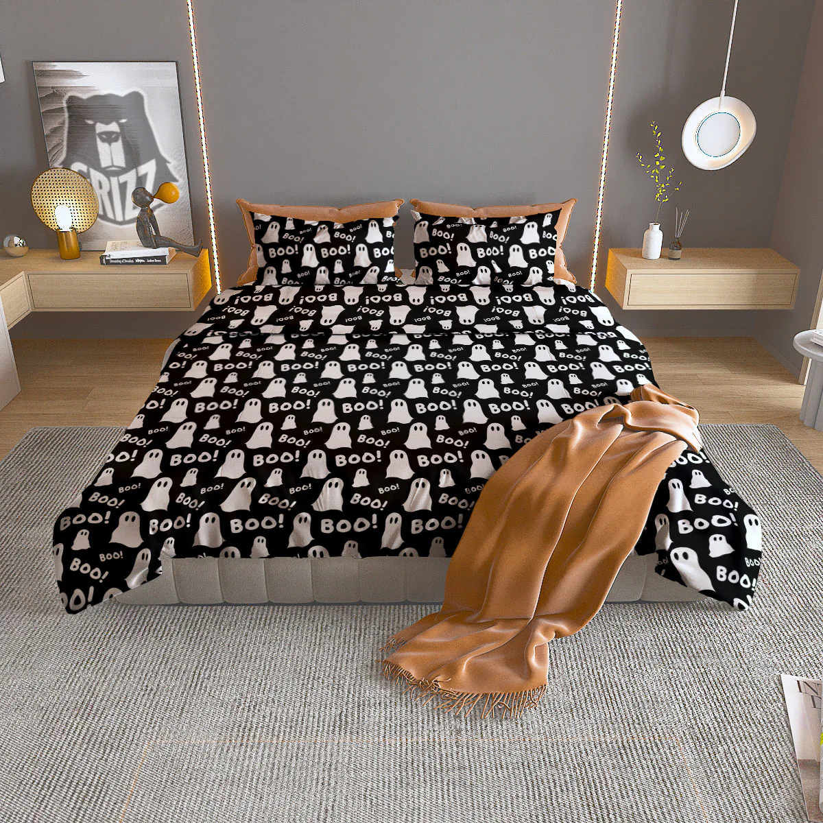 Ghost Cartoon Print Pattern Duvet Cover Bedding Set