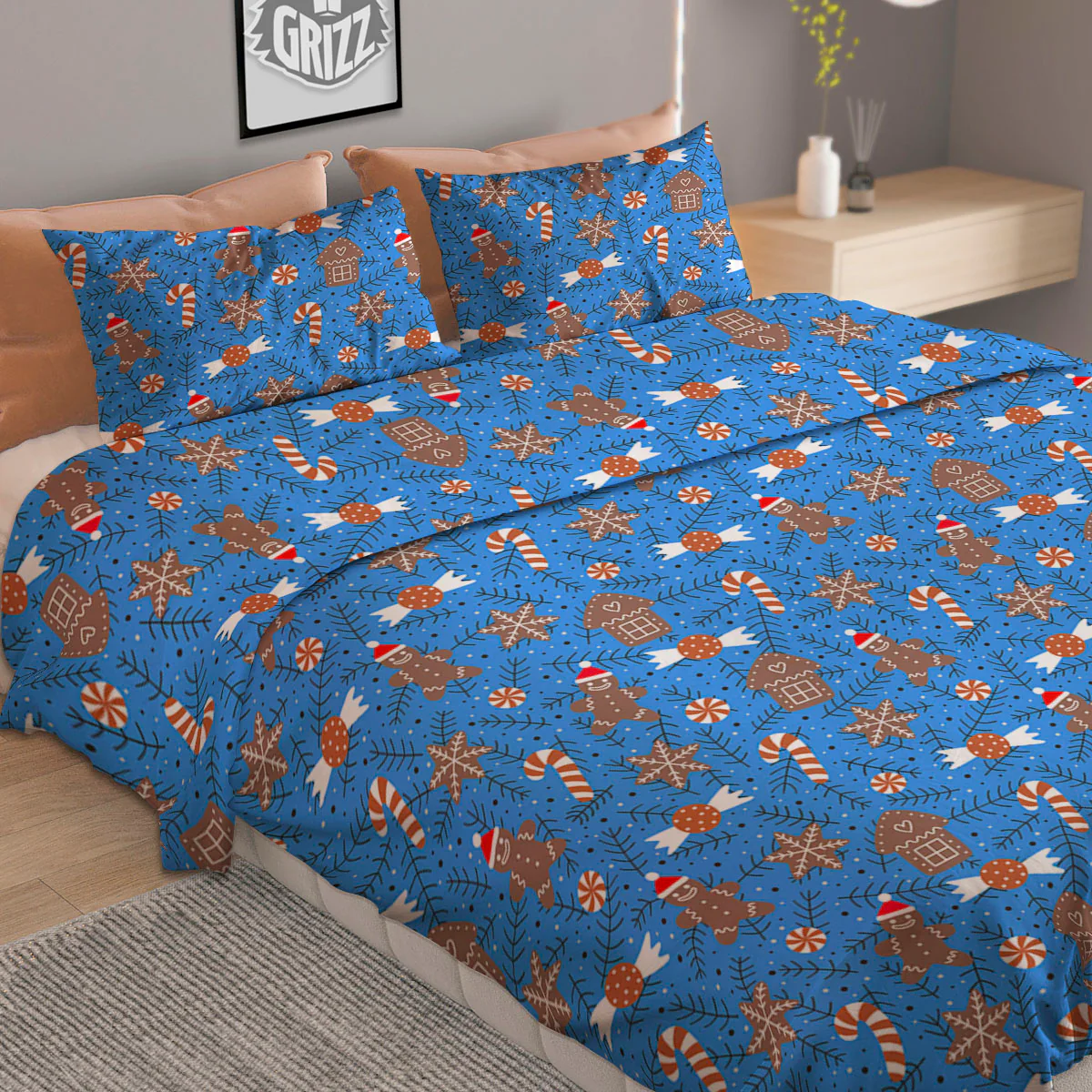 Gingerbread Man Christmas Print Pattern Duvet Cover Bedding Set - Image 2