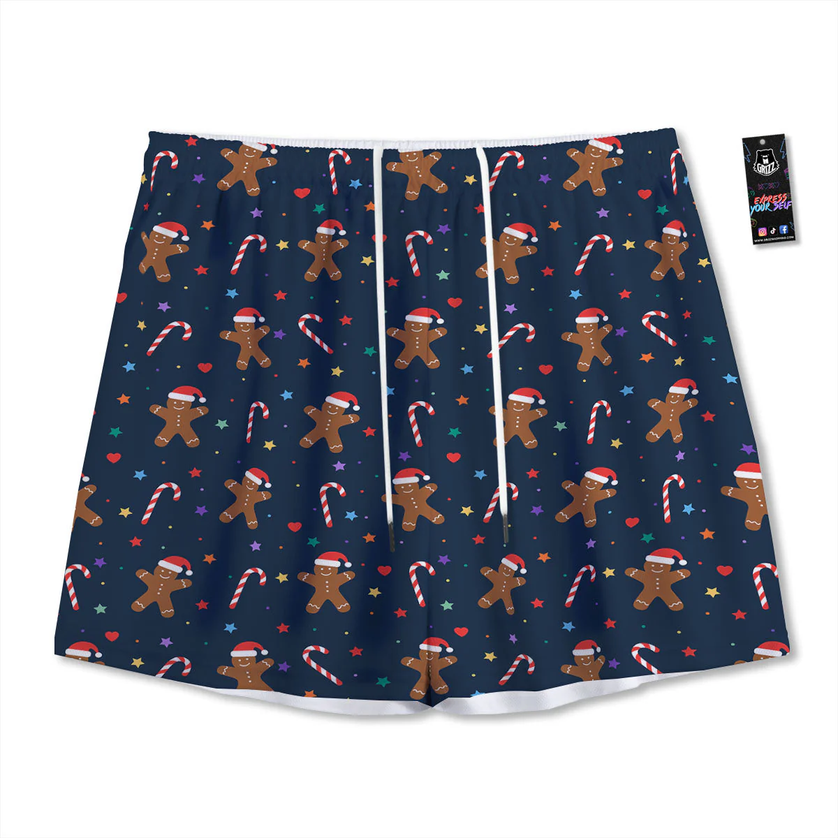 Gingerbread Xmas Print Pattern Mesh Shorts