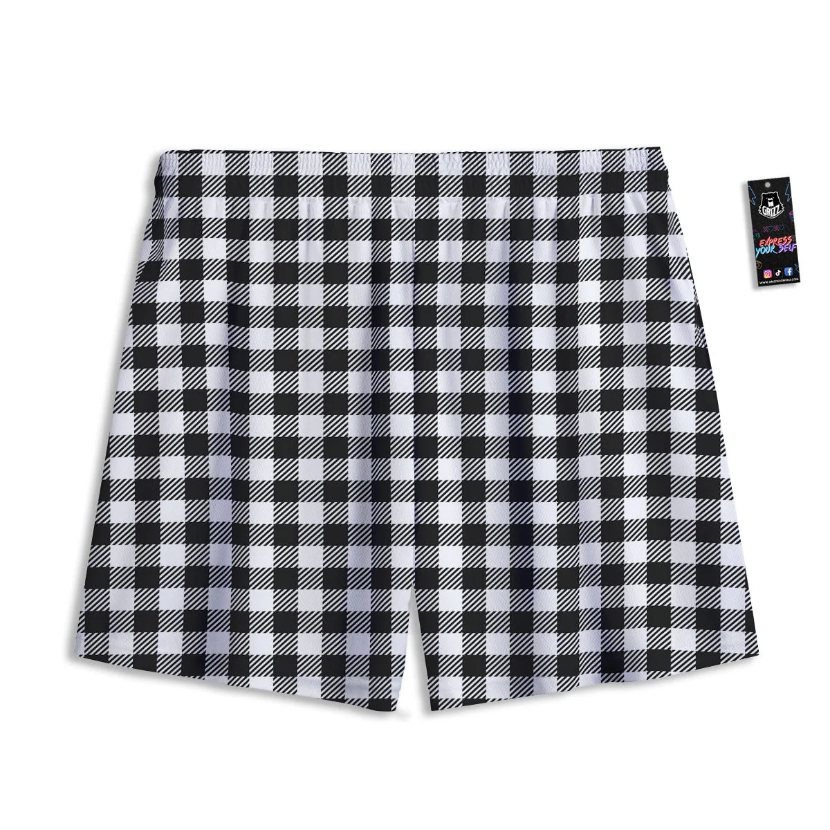 Gingham White And Black Print Pattern Mesh Shorts - Image 2