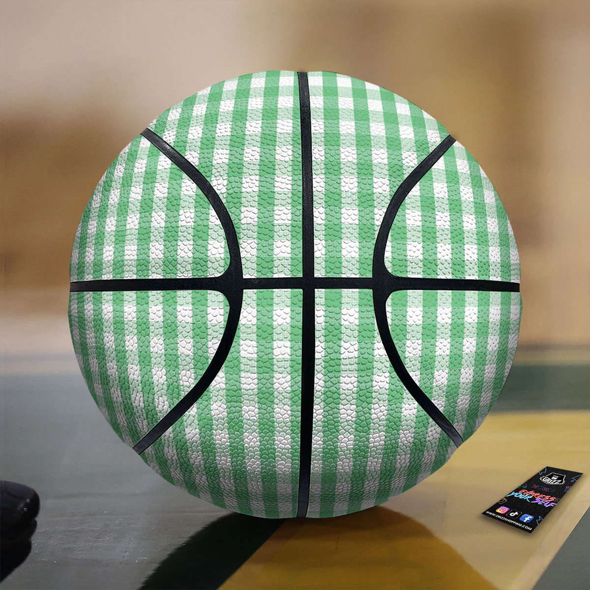 Gingham White And Green Print Pattern Basketball