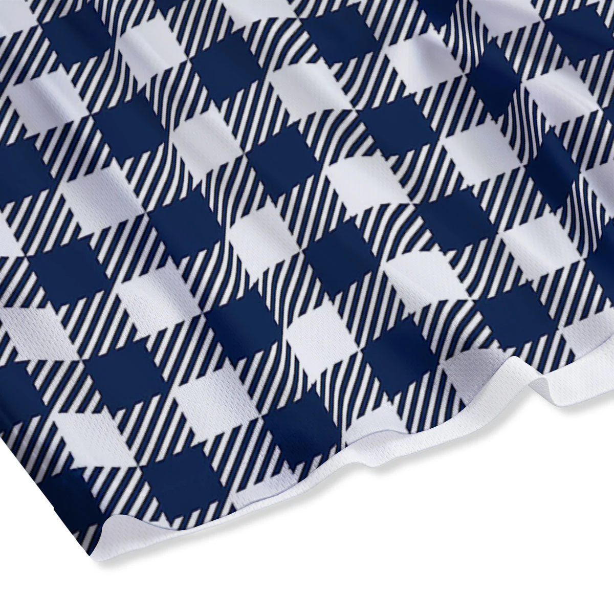 Gingham White And Navy Print Pattern Mesh Shorts - Image 4