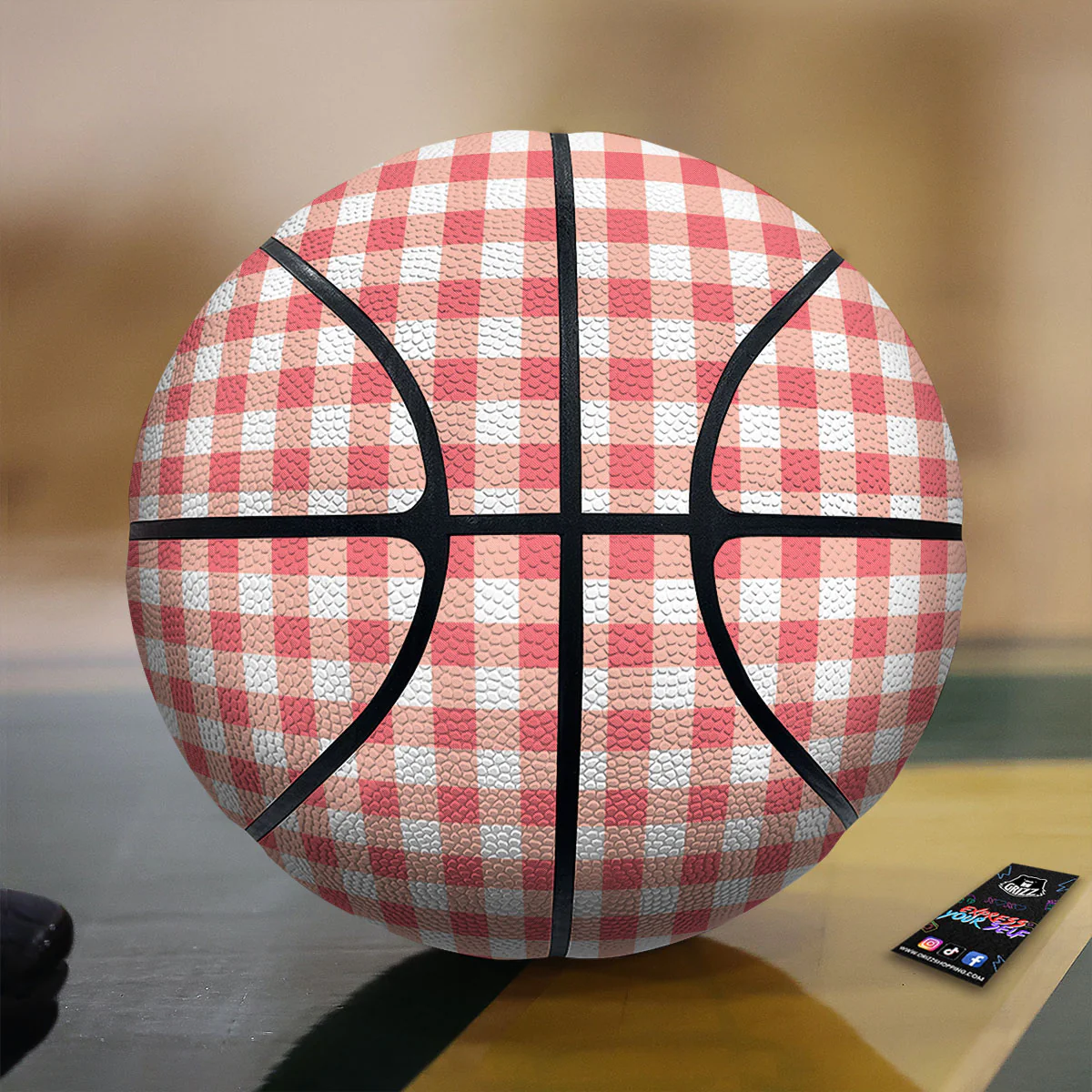 Gingham White And Pink Print Pattern Basketball
