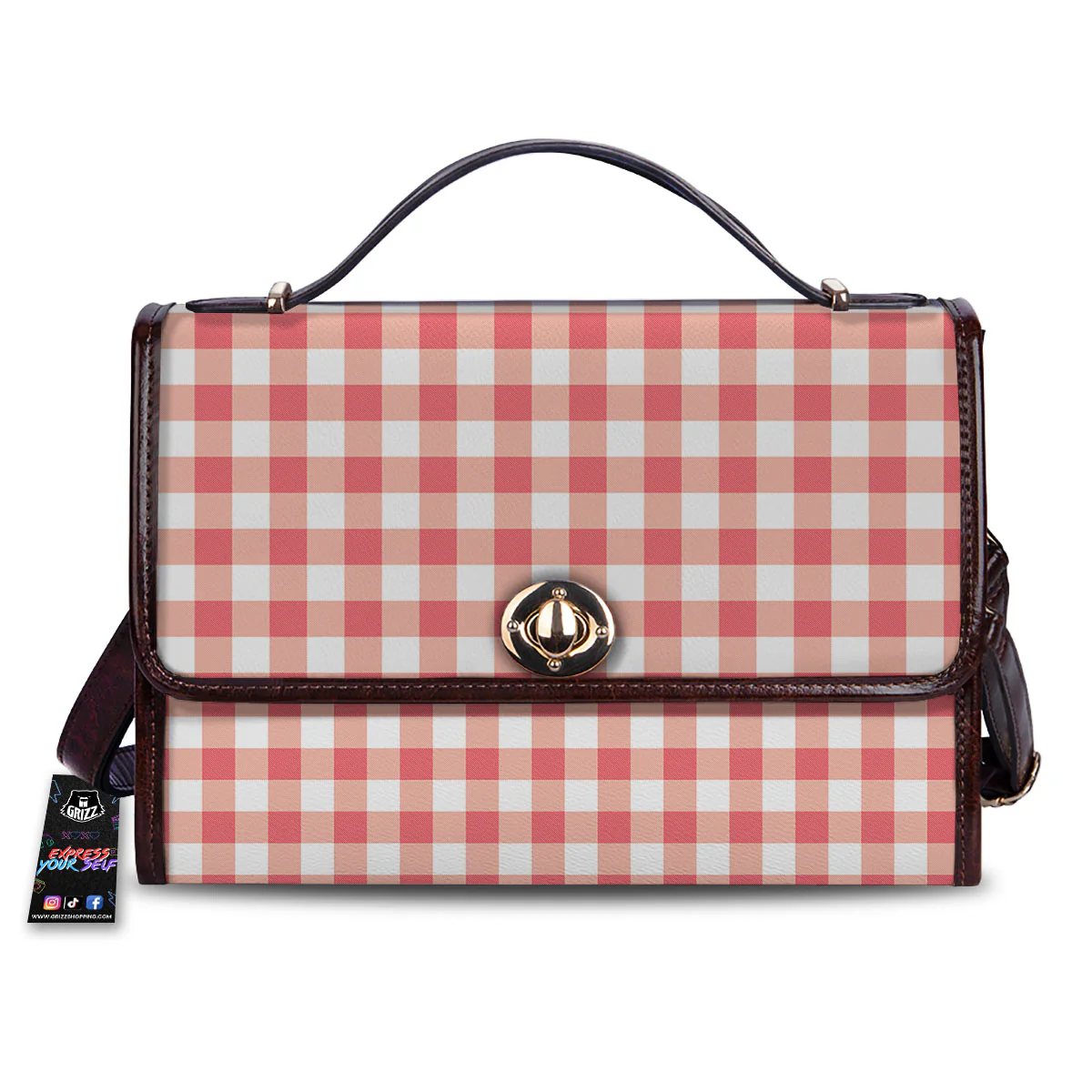 Gingham White And Pink Print Pattern Women's Satchel Bag