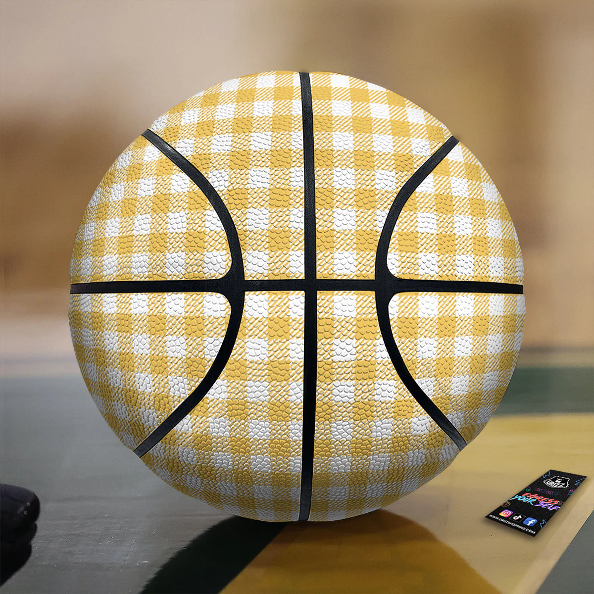 Gingham Yellow And White Print Pattern Basketball