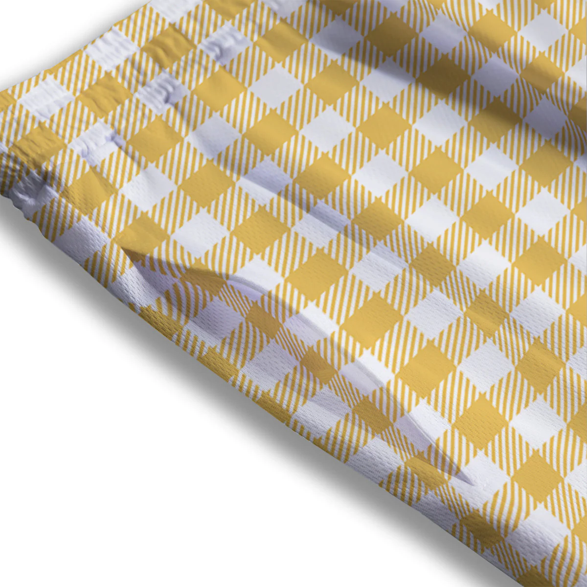 Gingham Yellow And White Print Pattern Mesh Shorts - Image 3