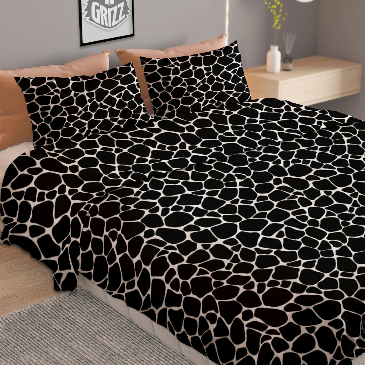 Giraffe Black Tropical Print Pattern Duvet Cover Bedding Set - Image 2