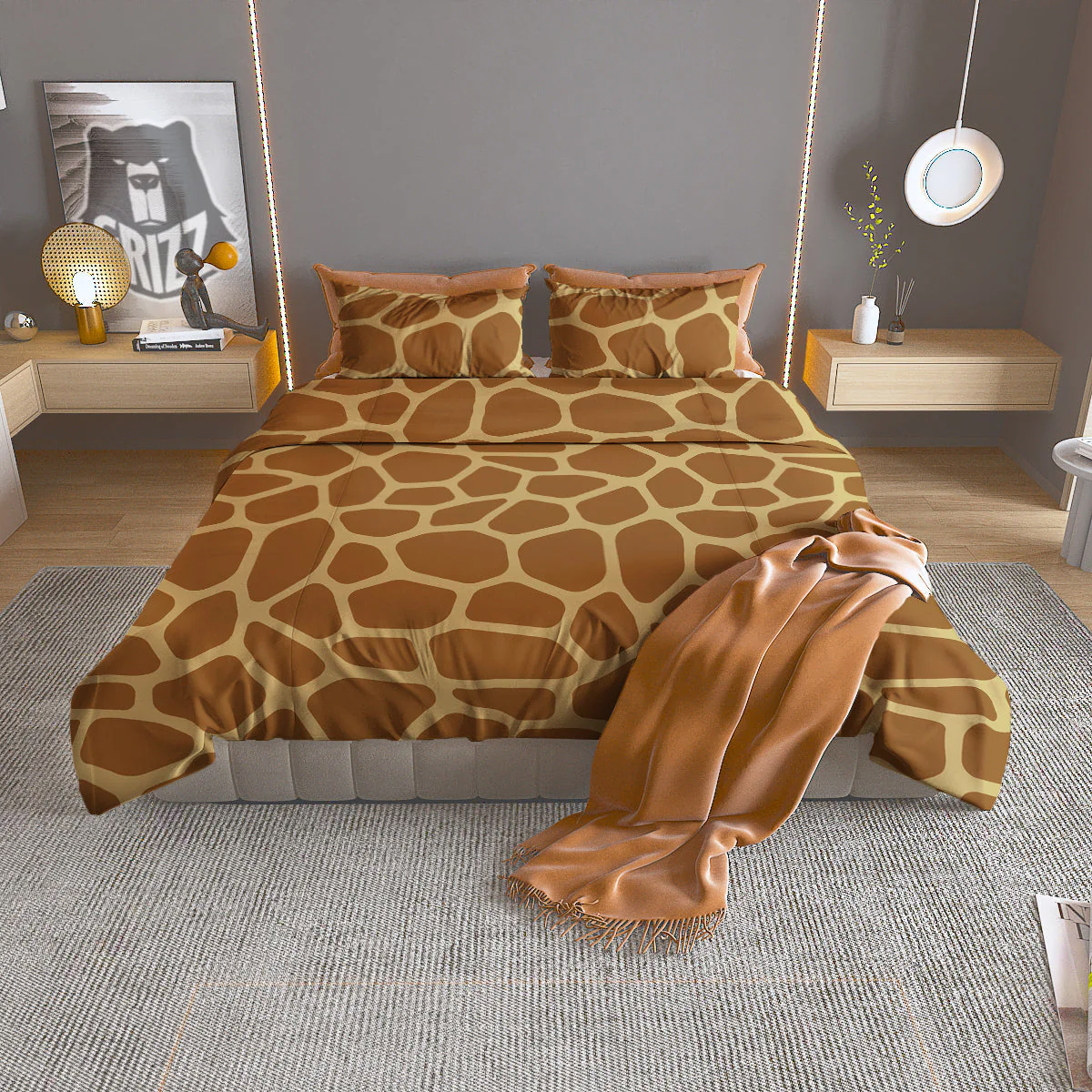 Giraffe Brown Yellow Print Pattern Duvet Cover Bedding Set