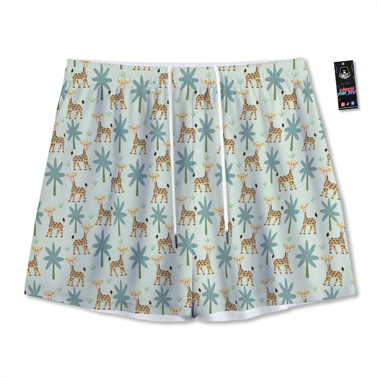 Giraffe Cartoon Print Pattern Mesh Shorts