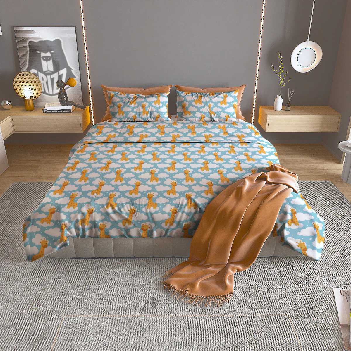 Giraffe Cute Cartoon Print Pattern Duvet Cover Bedding Set