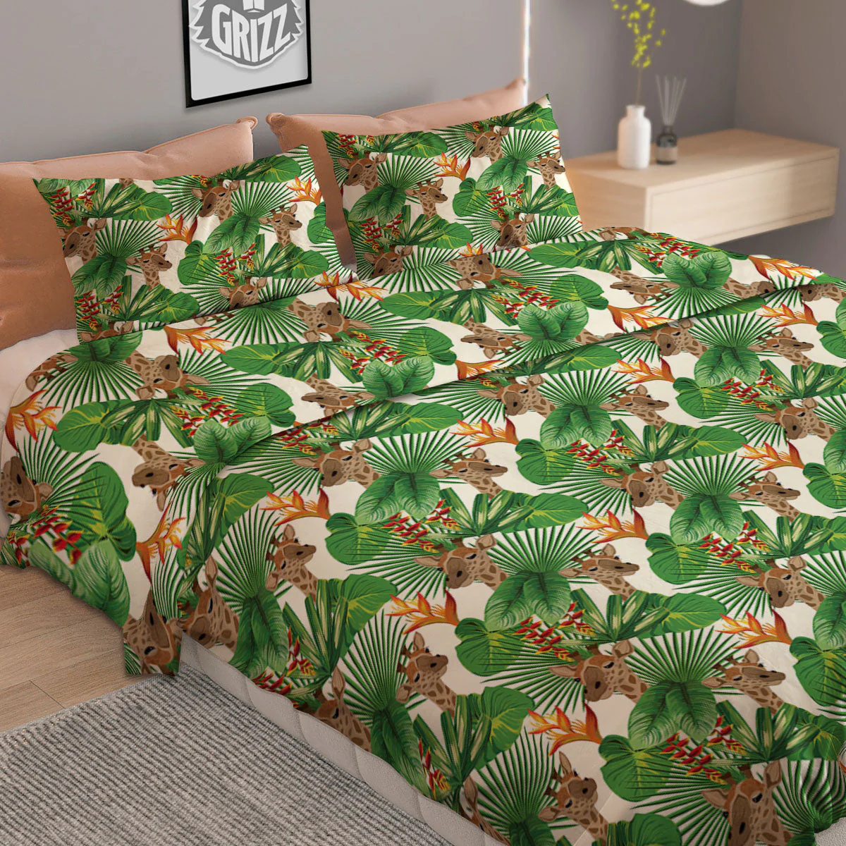 Giraffe Exotic Tropical Print Pattern Duvet Cover Bedding Set - Image 2