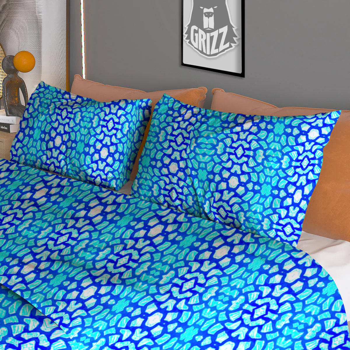 Giraffe Turquoise Print Pattern Duvet Cover Bedding Set - Image 3