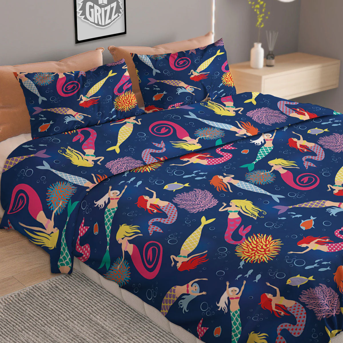 Girls Mermaid Print Pattern Duvet Cover Bedding Set - Image 2