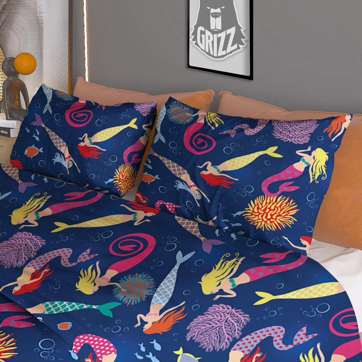 Girls Mermaid Print Pattern Duvet Cover Bedding Set - Image 3