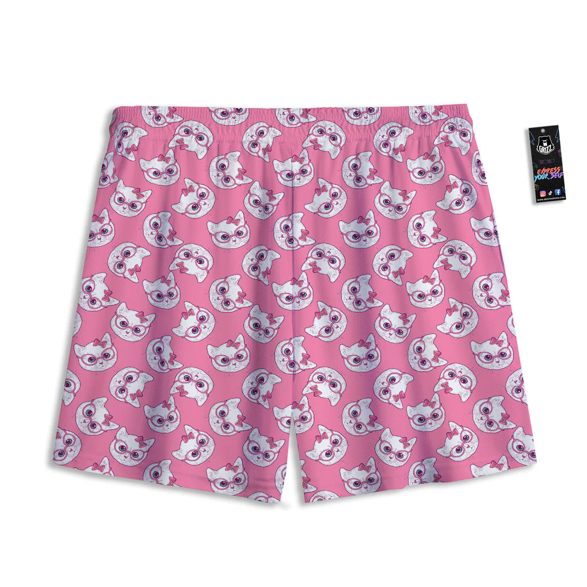 Girly Cat With Glasses Print Pattern Mesh Shorts - Image 2