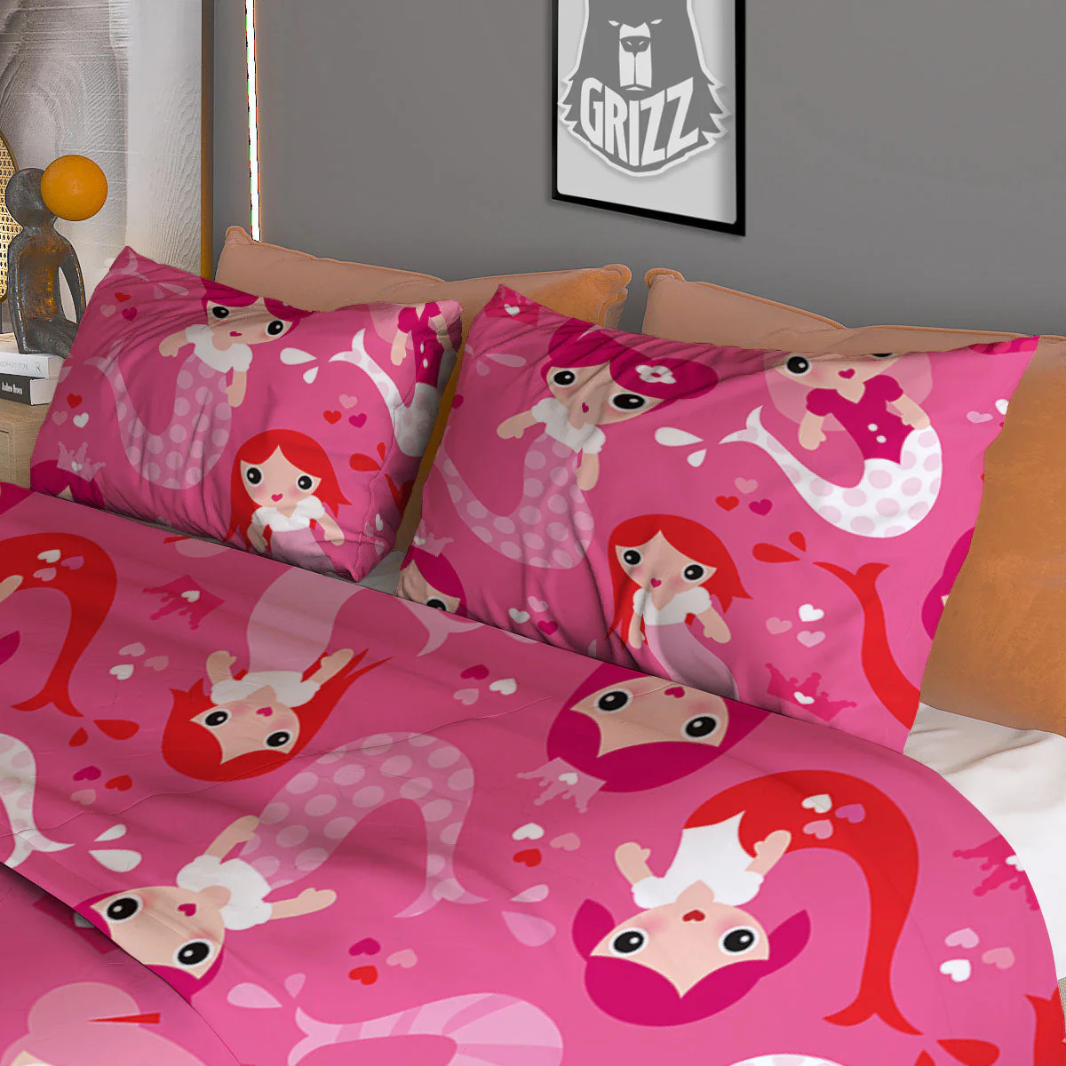 Girly Mermaid Pink Print Pattern Duvet Cover Bedding Set - Image 3
