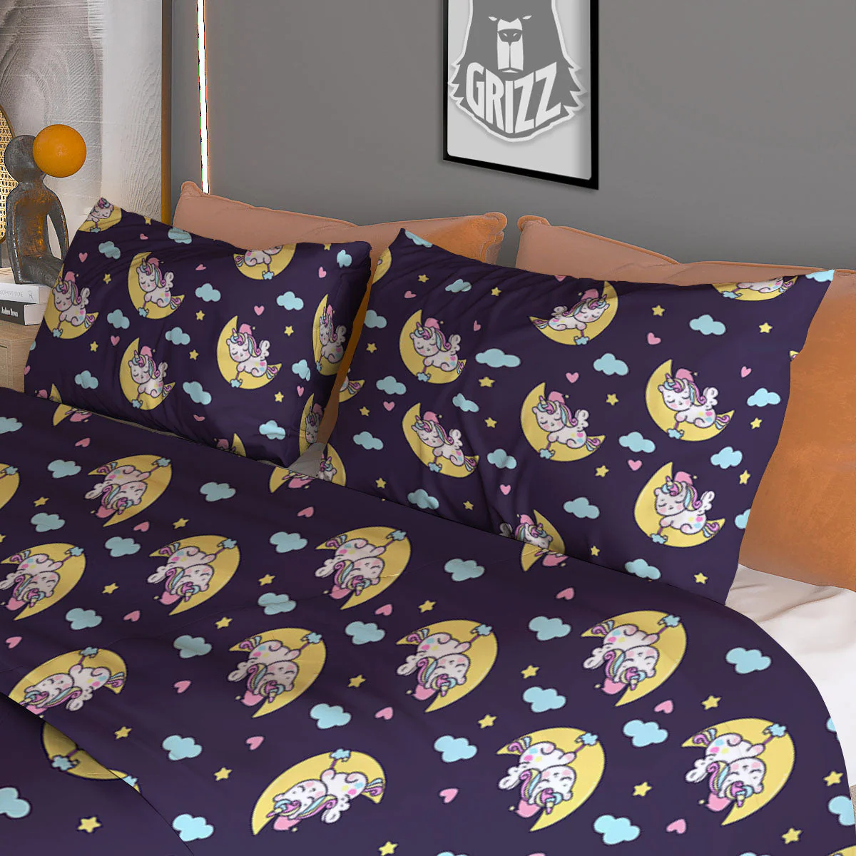 Girly Unicorn Night Print Pattern Duvet Cover Bedding Set - Image 3