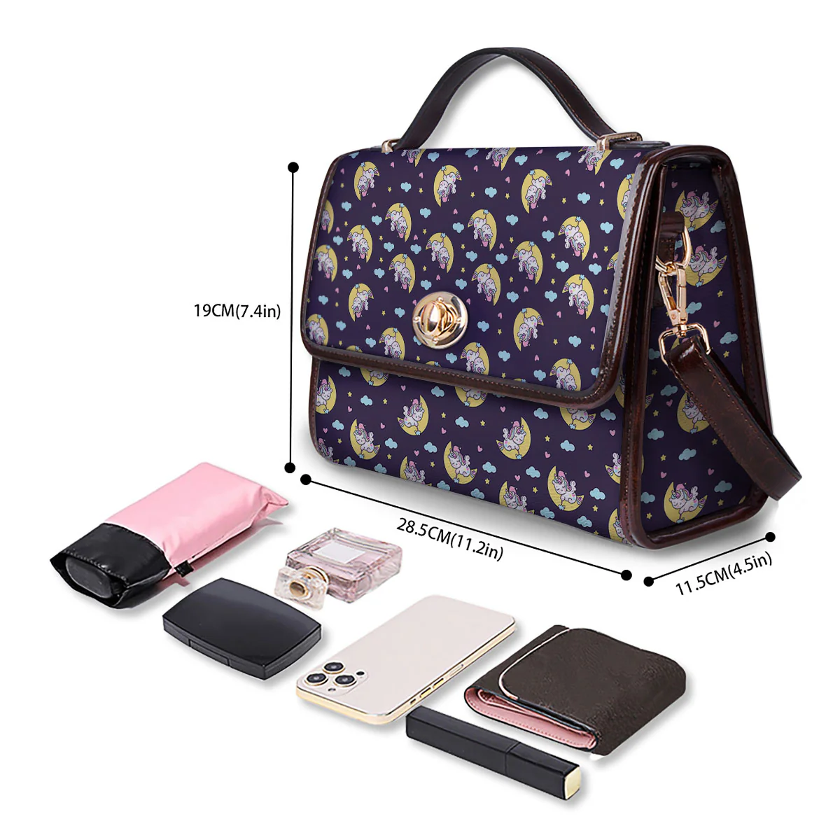 Girly Unicorn Night Print Pattern Women's Satchel Bag - Image 4
