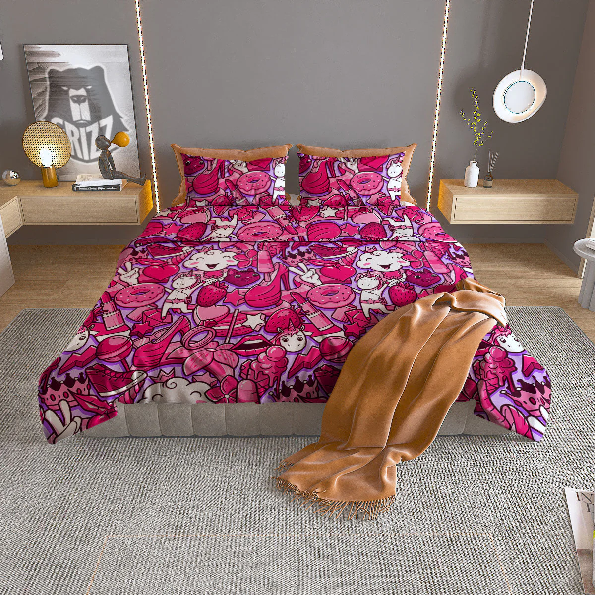 Girly Unicorn Purple Print Pattern Duvet Cover Bedding Set