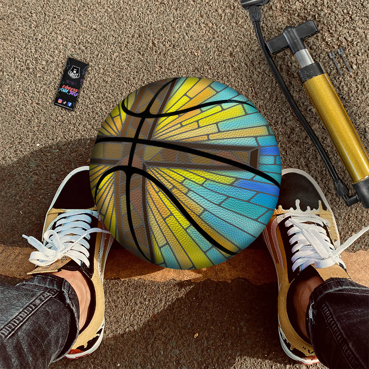 Glass Cross Blue Stained Print Basketball - Image 3