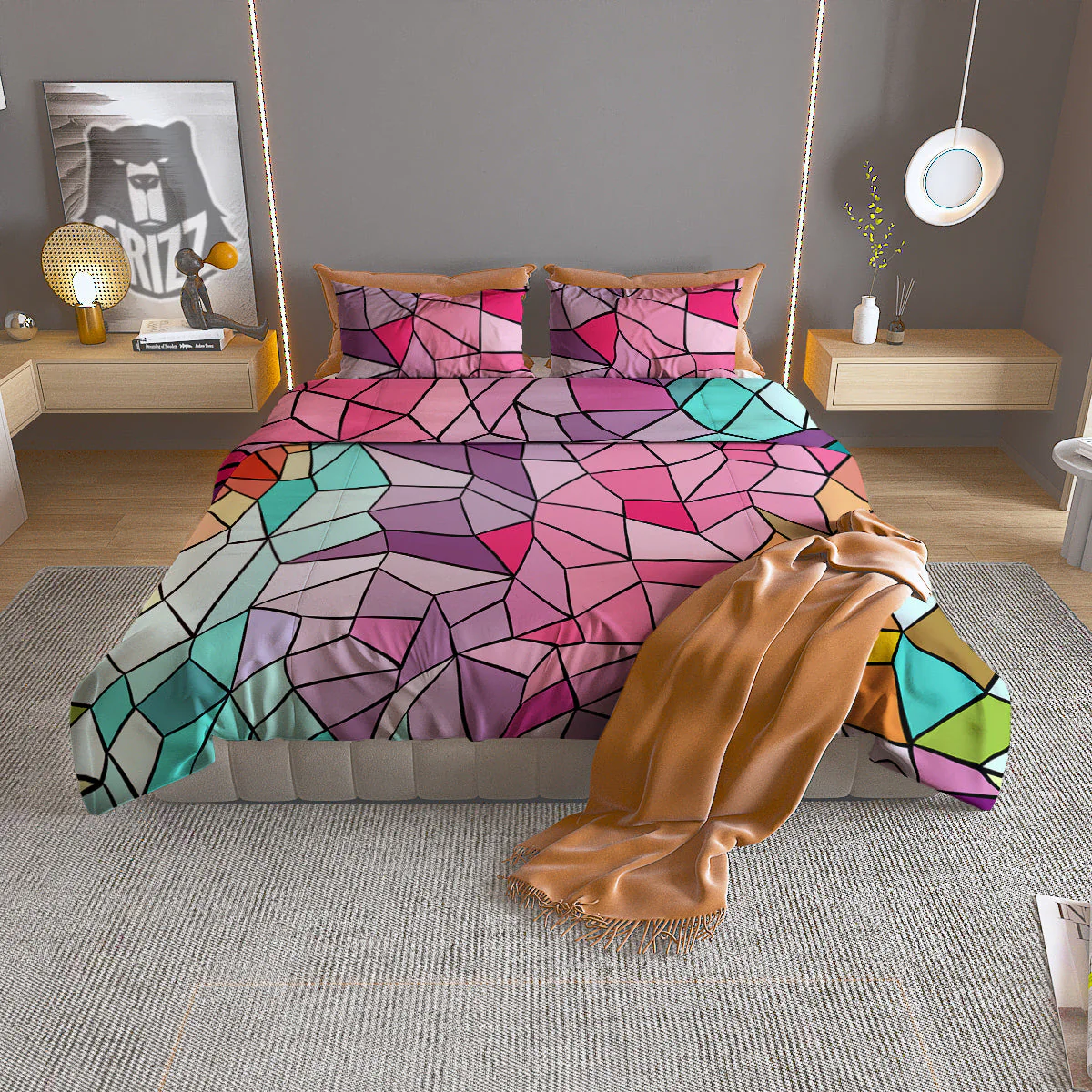 Glass Mosaic Colorful Stained Print Duvet Cover Bedding Set