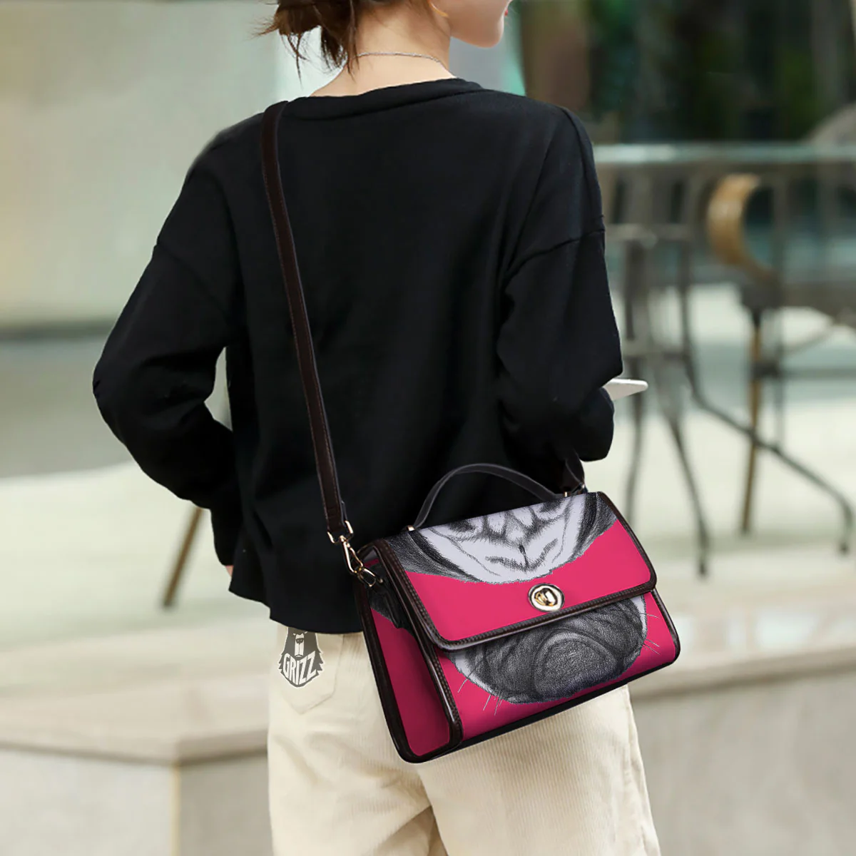 Glasses Pug Portrait Print Women's Satchel Bag - Image 3