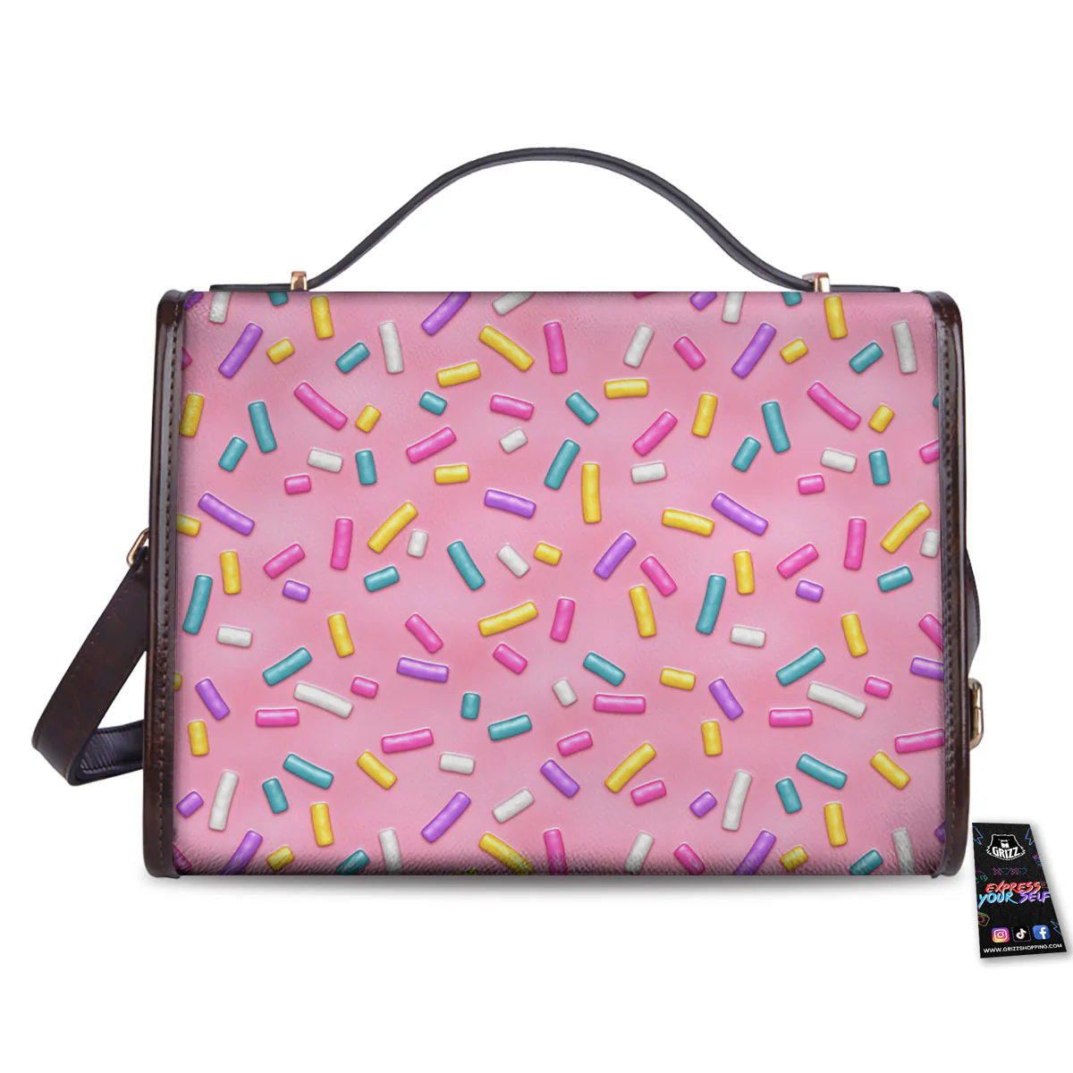Glazed Donut Pink Print Pattern Women's Satchel Bag - Image 2