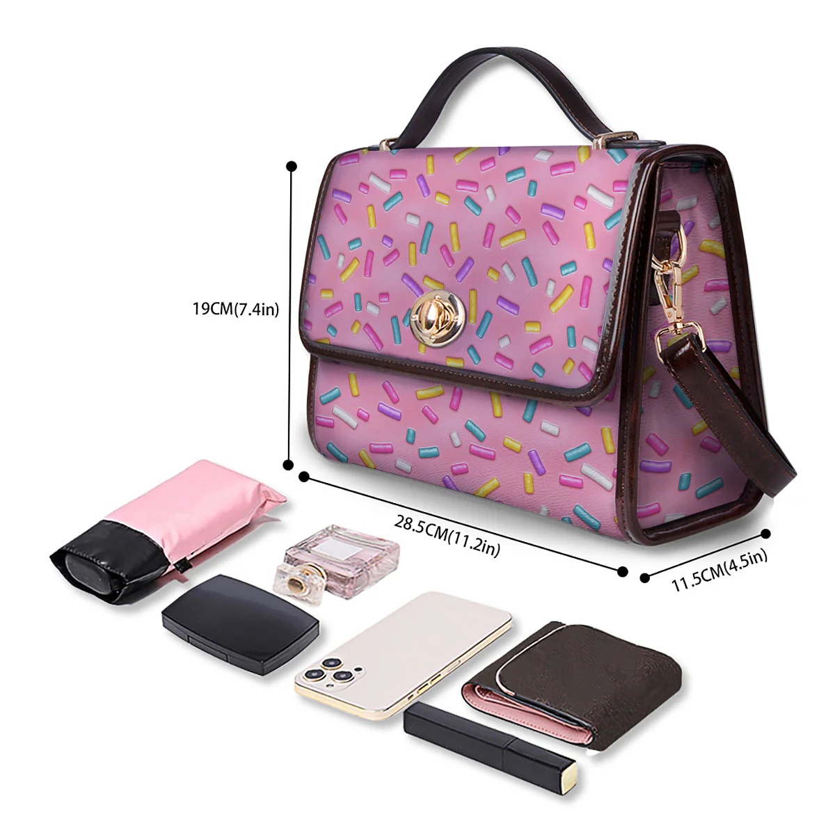 Glazed Donut Pink Print Pattern Women's Satchel Bag - Image 4