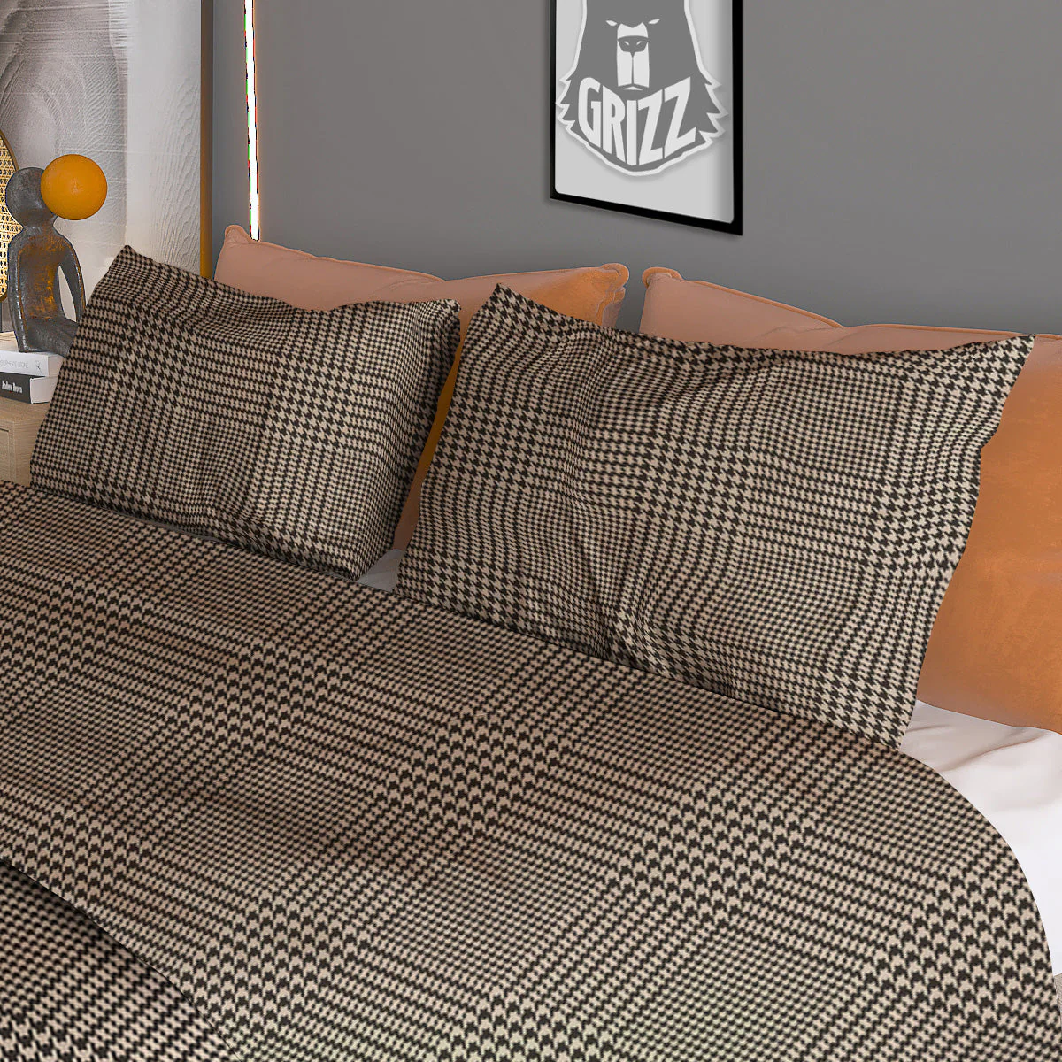 Glen Plaid Beige And Brown Print Duvet Cover Bedding Set - Image 3